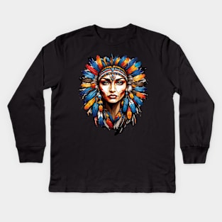 Native American Girl Kids Long Sleeve T-Shirt